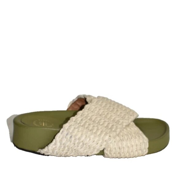 New! ATP Atelier 37 Urbino Crocheted Linen Slides Size 7 US Green DD500 - Picture 1 of 6